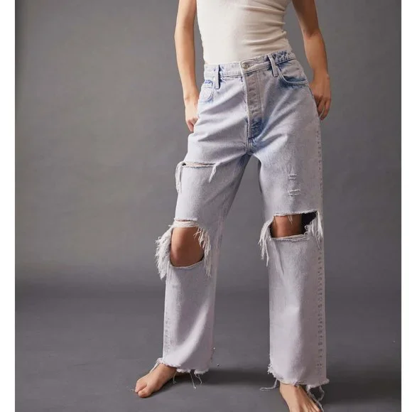 🎉LAST CHANCE🎉 NWT Free People Tapered Baggy Boyfriend Jeans / Purple Rock - Picture 1 of 10